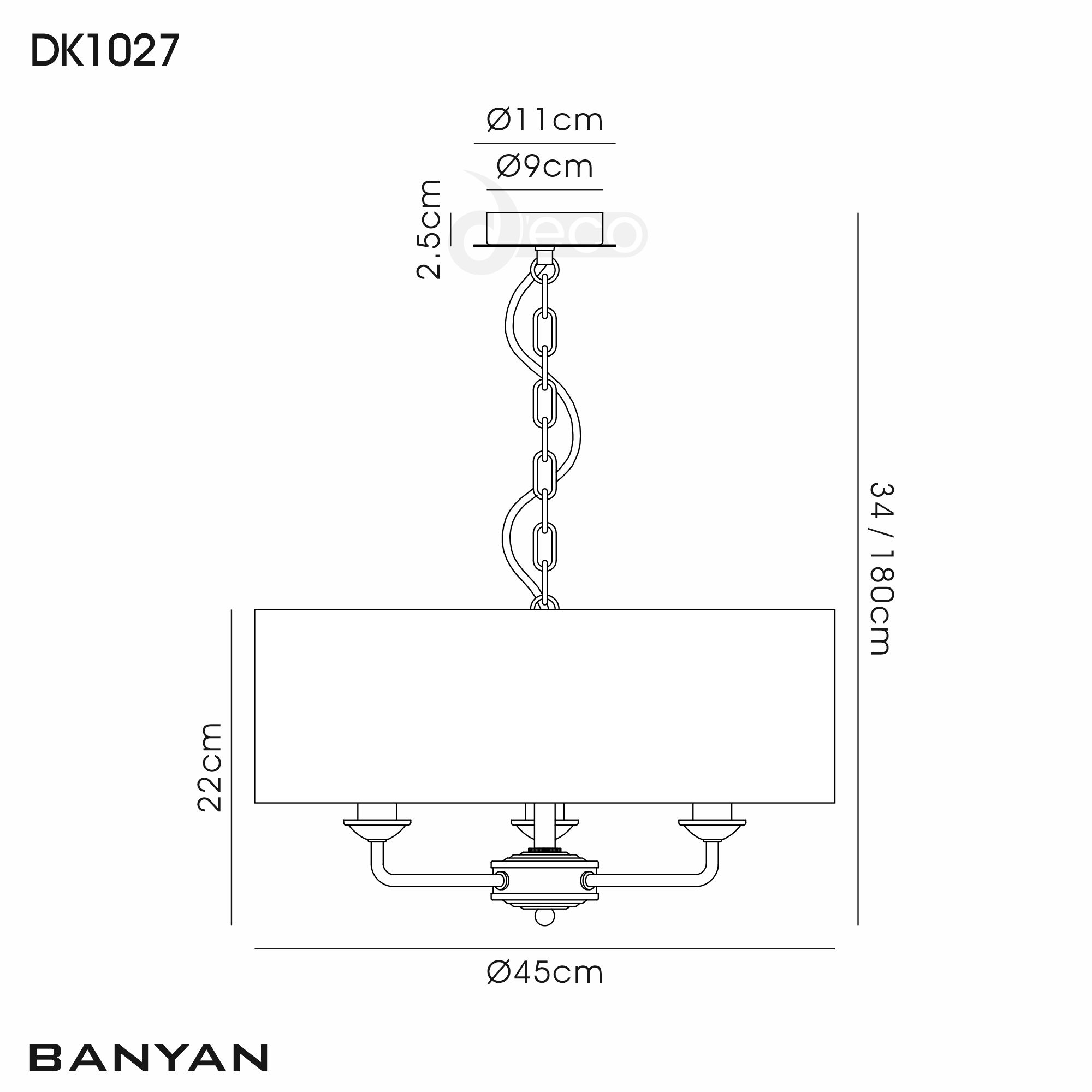 DK1027  Banyan 45cm 3 Light Pendant Matt Black, Black